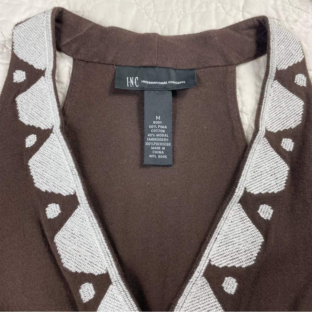 💖5/$25 Inc International Concept Brown Embroidered Tribal Detail Dress Size M - Picture 6 of 12